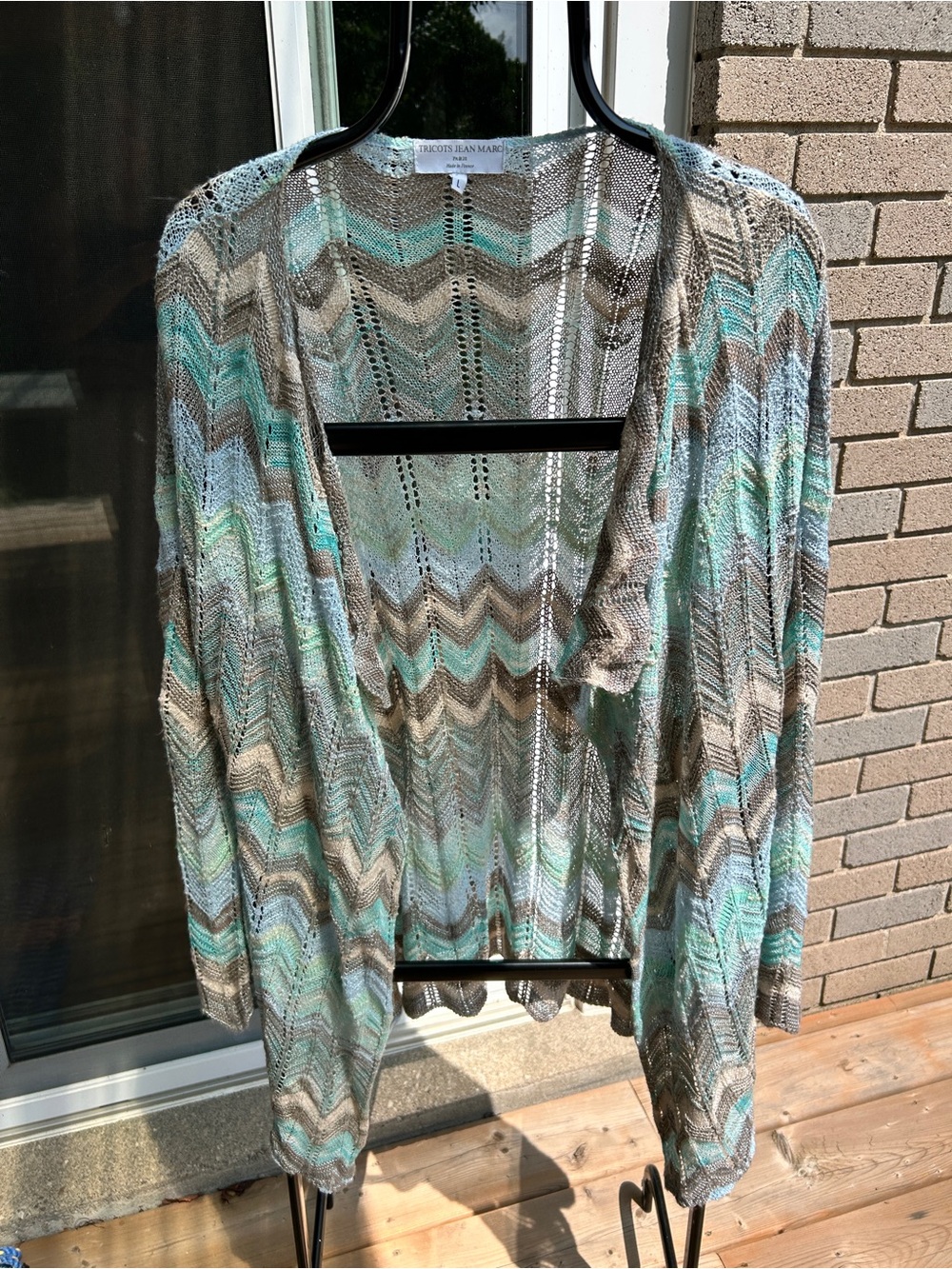 Open-Front Chevron Cardigan in Mint & Taupe by St. John's Bay